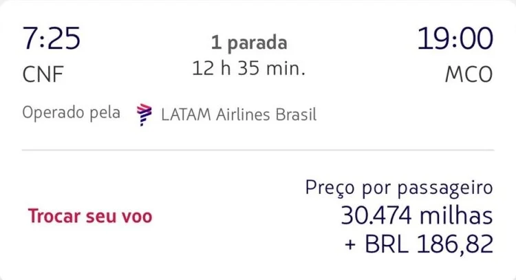 Comprovante: Belo Horizonte → Orlando