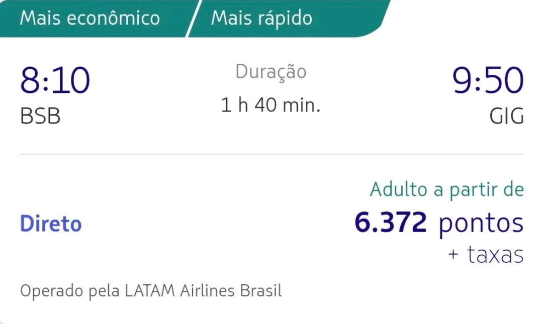 Comprovante: Brasília → Rio de Janeiro